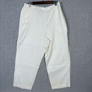 Bloomingdales Sz 18 White Linen Cropped Pants Elastic Waist Summer‎ Lagom Beach